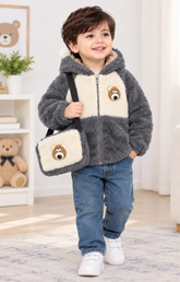 Grey Bear Fur Jacket With Bag - FJ-12