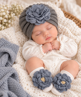 Grey Flora Turban Set - HB-22