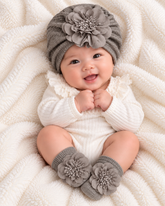 Grey Flora Turban Set - HB-14