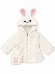 White Rabbit Fur Jacket With Bag - FJ-11