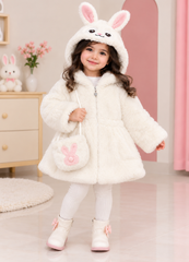 White Rabbit Fur Jacket With Bag - FJ-11