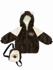 Brown Cartoon Fur Jacket With Bag - FJ-07