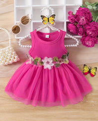 Pink Floral Net Frock - FG-23