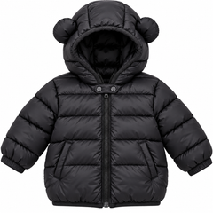 Black Plain Puffer Jacket - PU-08