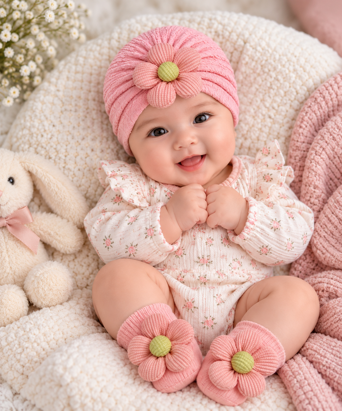 Pink Turban Cap Set - HB-20
