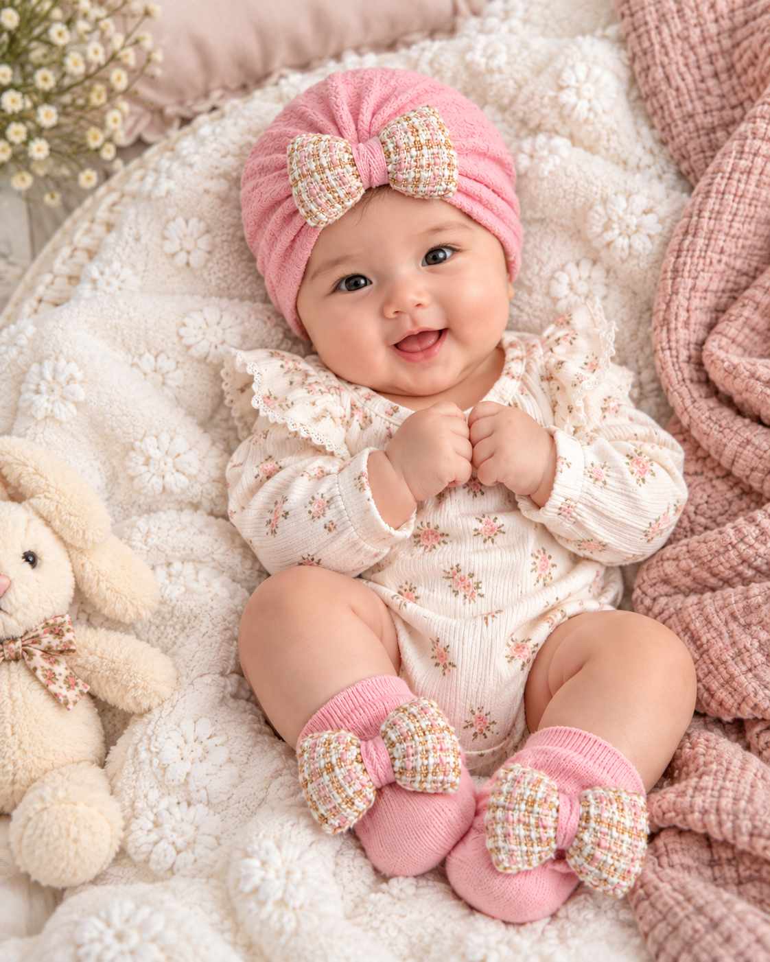 Pink Bow Turban Set - HB-16