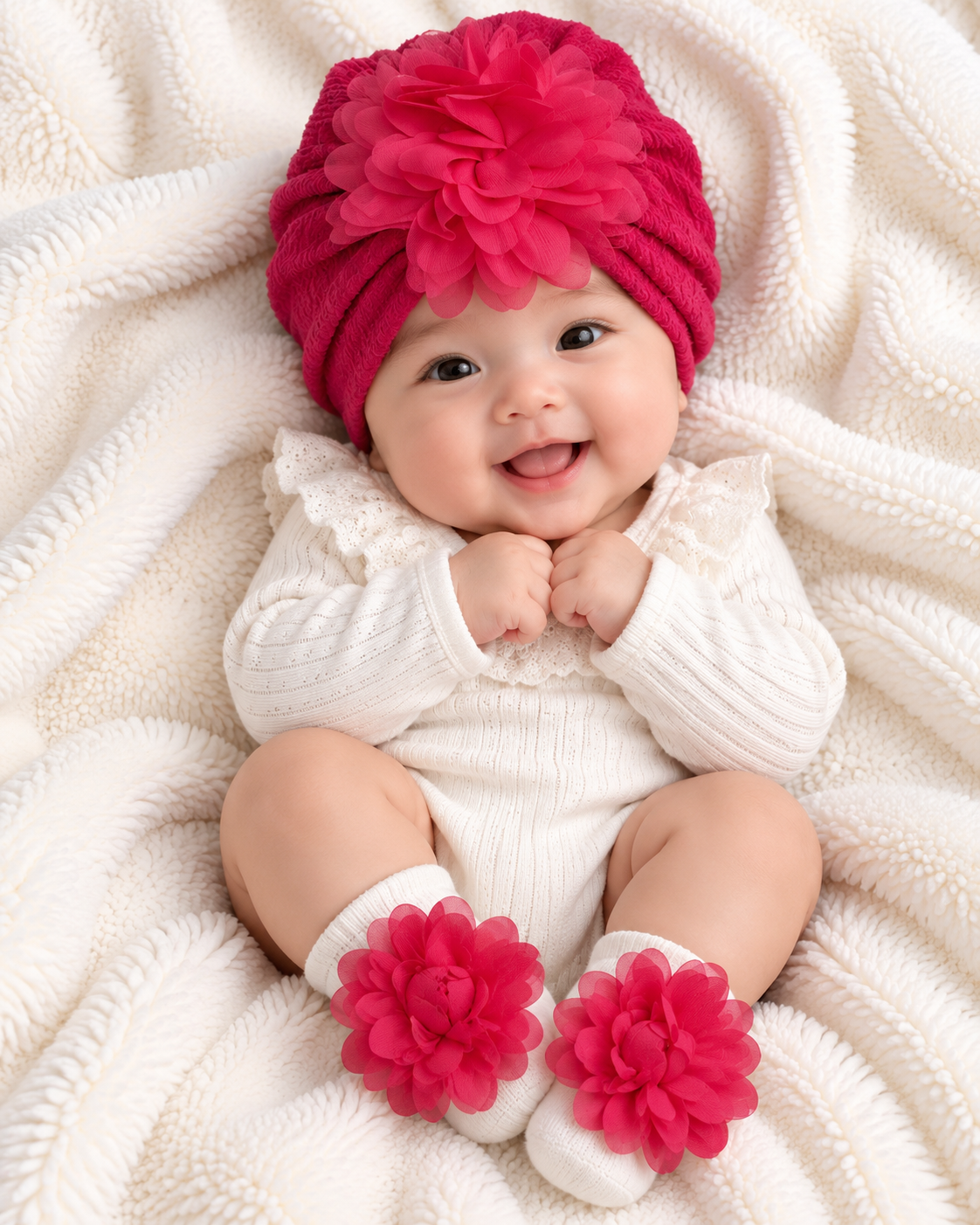 Shocking Pink Flora Turban Set - HB-15