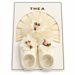 Cream Floral Turban Set - HB-17