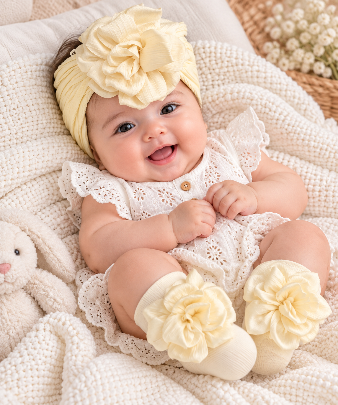 Cream Floral Headband Set - HB-06
