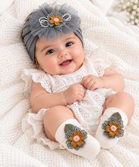 Grey Floral Headband Set - HB-03