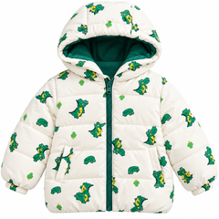 White Dinosaur Puffer Jacket - PB-04