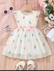 White Embroidered Floral Frock - FG-24