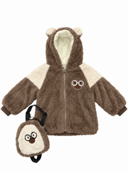 Brown Cartoon Fur Jacket With Bag - FJ-09