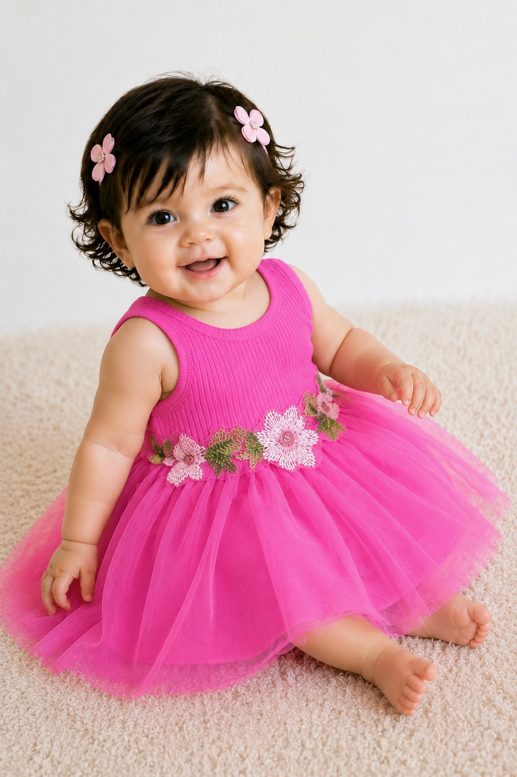 Pink Floral Net Frock - FG-23