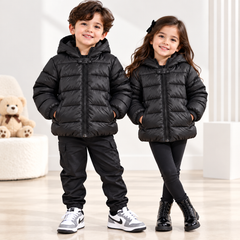 Black Plain Puffer Jacket - PU-08