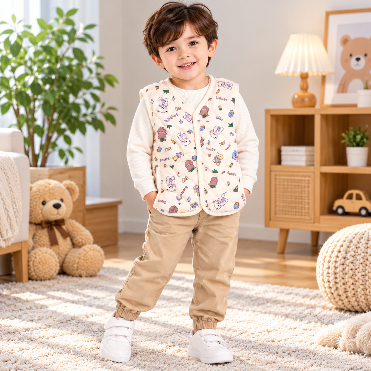 Cream Sleeveless Puffer Jacket - SP-05