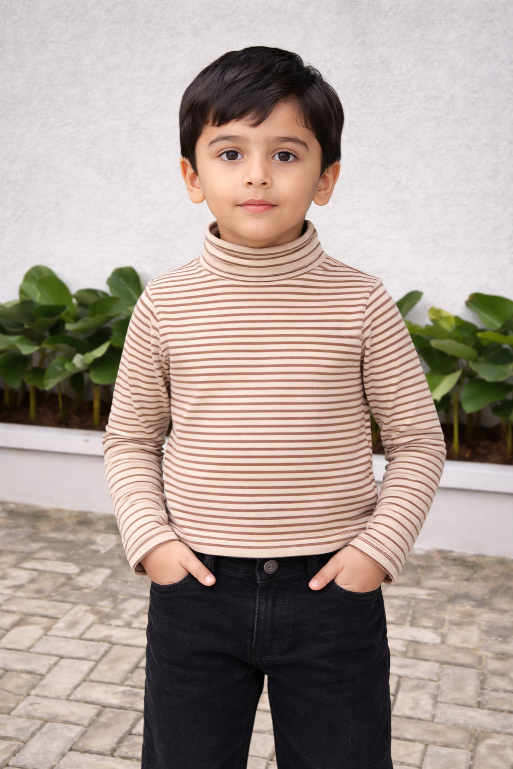 Pink Stripped Mock Neck Shirt - MU-06