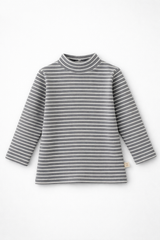 Grey Stripped Mock Neck Shirt - MU-05
