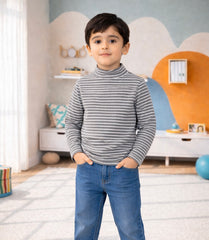 Grey Stripped Mock Neck Shirt - MU-05