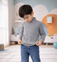 Grey Stripped Mock Neck Shirt - MU-05