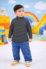 Black Stripped Mock Neck Shirt - MU-04