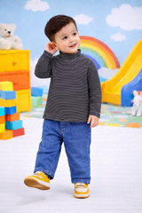 Black Stripped Mock Neck Shirt - MU-04