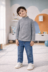 Grey Stripped Mock Neck Shirt - MU-05