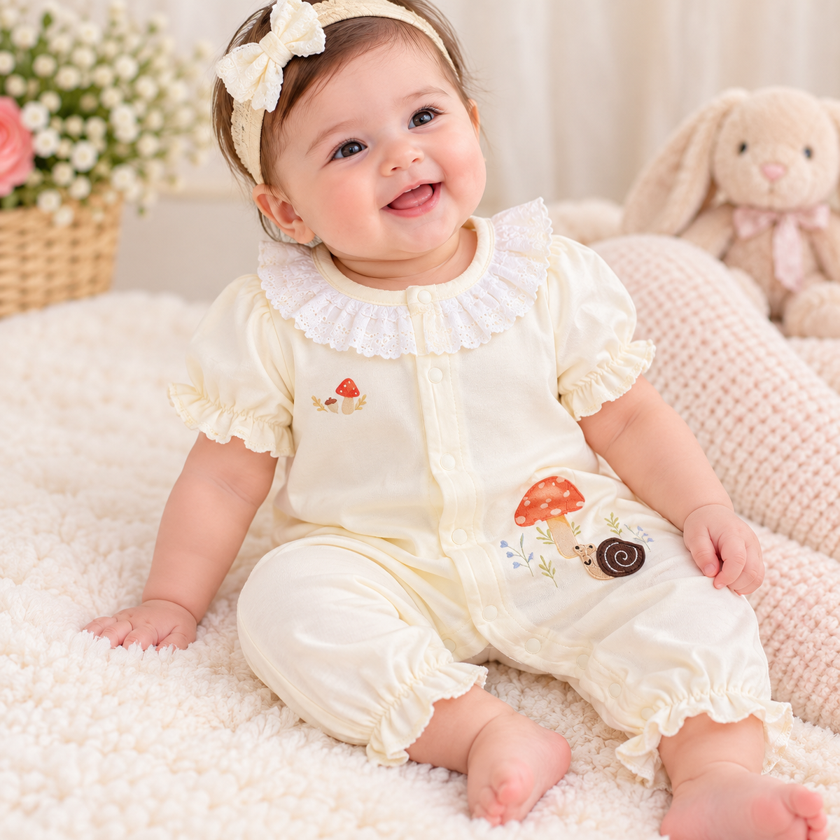 Cream Mushroom Romper - GR-02