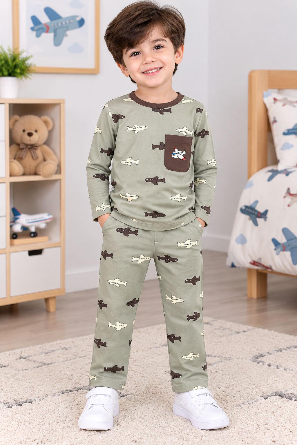 Green Airplane Shirt & Trouser - TB-17