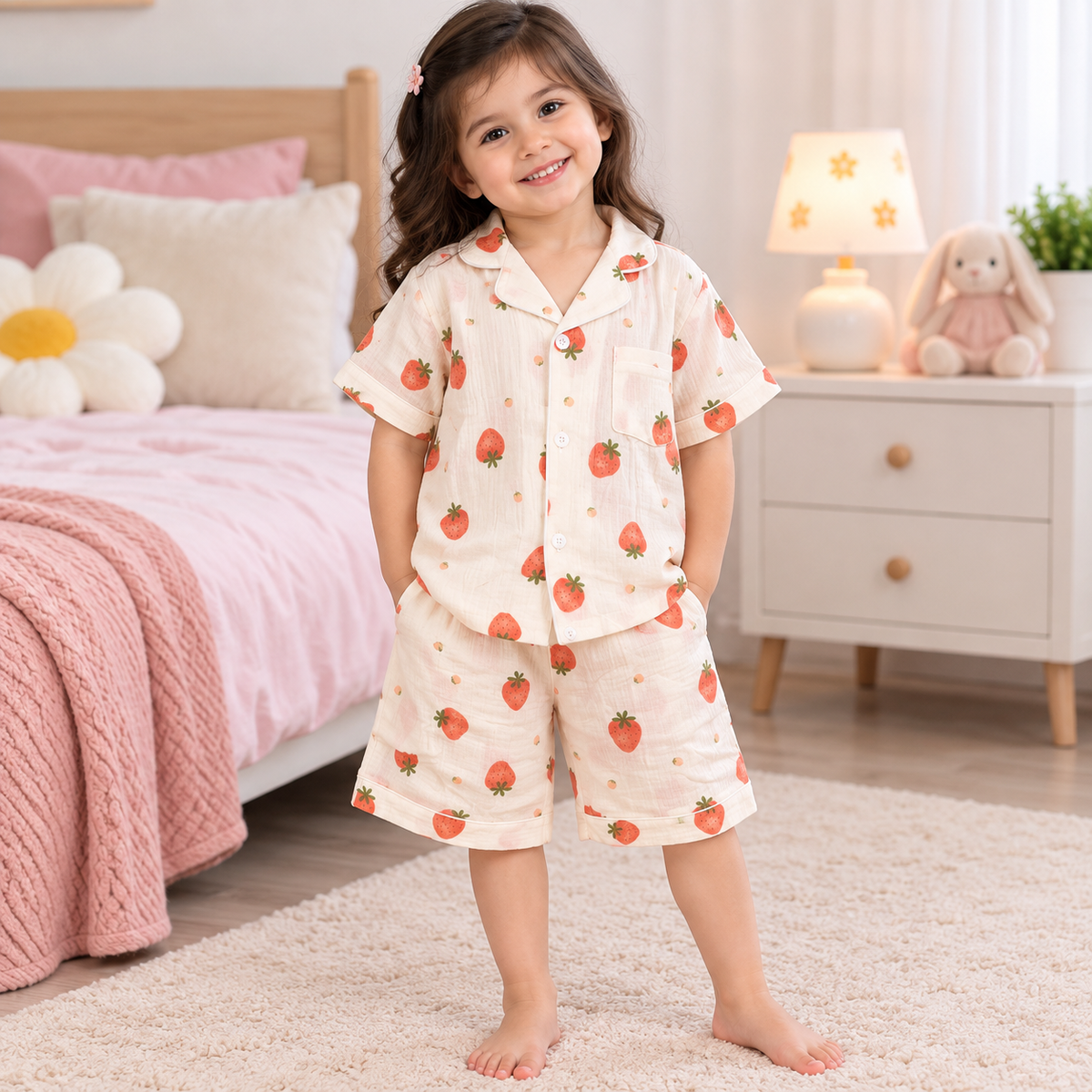 Cream Strawberry NightSuit - NG-10